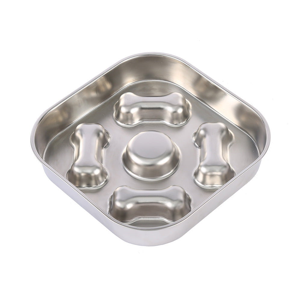 Non-Slip Metal Slow Feeder Dog Bowl – Heart & Bone Design for Small, Medium & Large Dogs