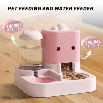 Super Cute Pink Cartoon Pet Feeder and Water Dispenser Large Capacity for Happy and Hydrated Pets
