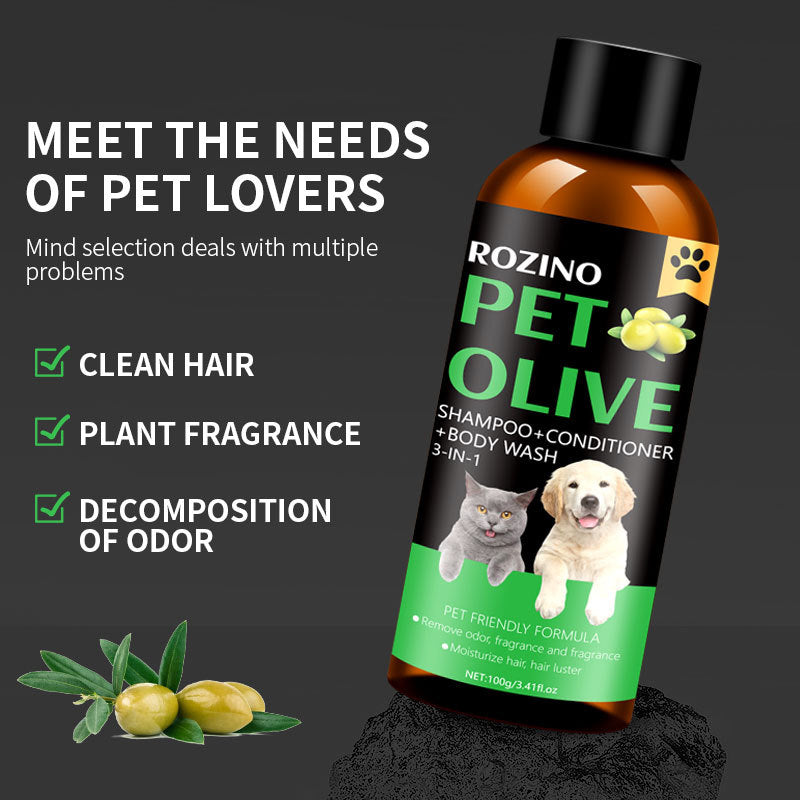 3-in-1 Olive Pet Shampoo for Dogs & Cats – Deodorizing, Mite Care & Long-Lasting Freshness