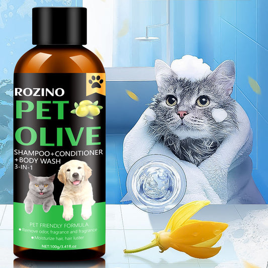 3-in-1 Olive Pet Shampoo for Dogs & Cats – Deodorizing, Mite Care & Long-Lasting Freshness
