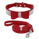 Rhinestone Bling Leather Dog and Cat Collar with Matching Leash – Stylish Pet Accessories