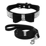 Rhinestone Bling Leather Dog and Cat Collar with Matching Leash – Stylish Pet Accessories