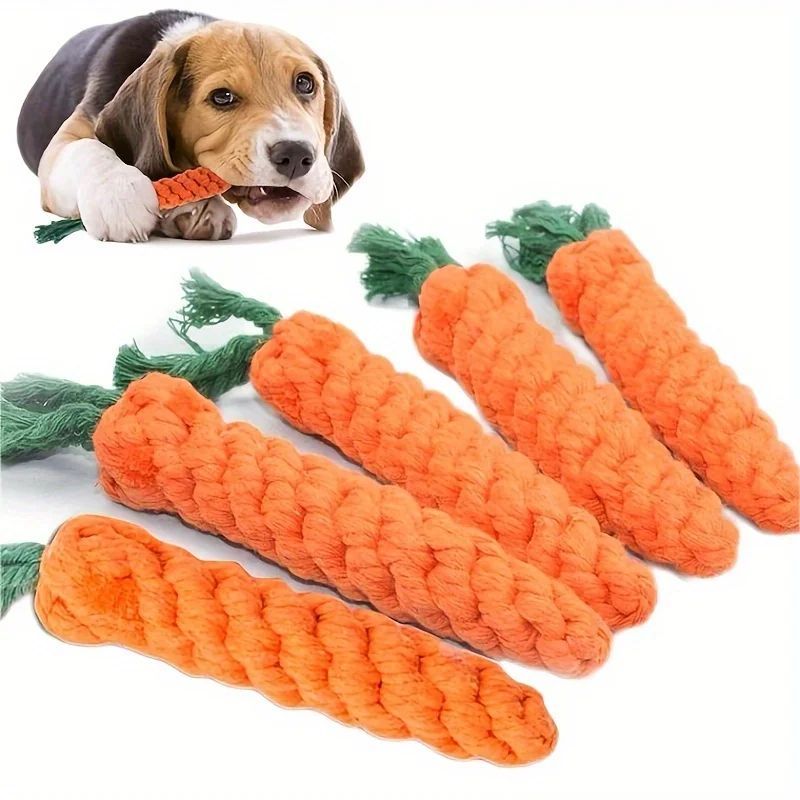 Pet Chew Toy With Carrot Cotton Rope For Small Dogs Durable Knot Toy Interactive Play And Teeth Cleaning For Dogs And Cats