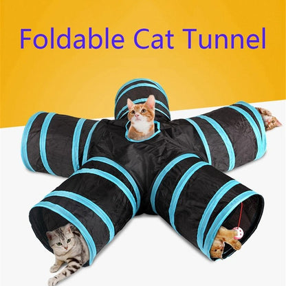 Foldable Pet Tunnel Tent – Multi-Channel Indoor Playhouse for Cats & Dogs (2–5 Way Options)