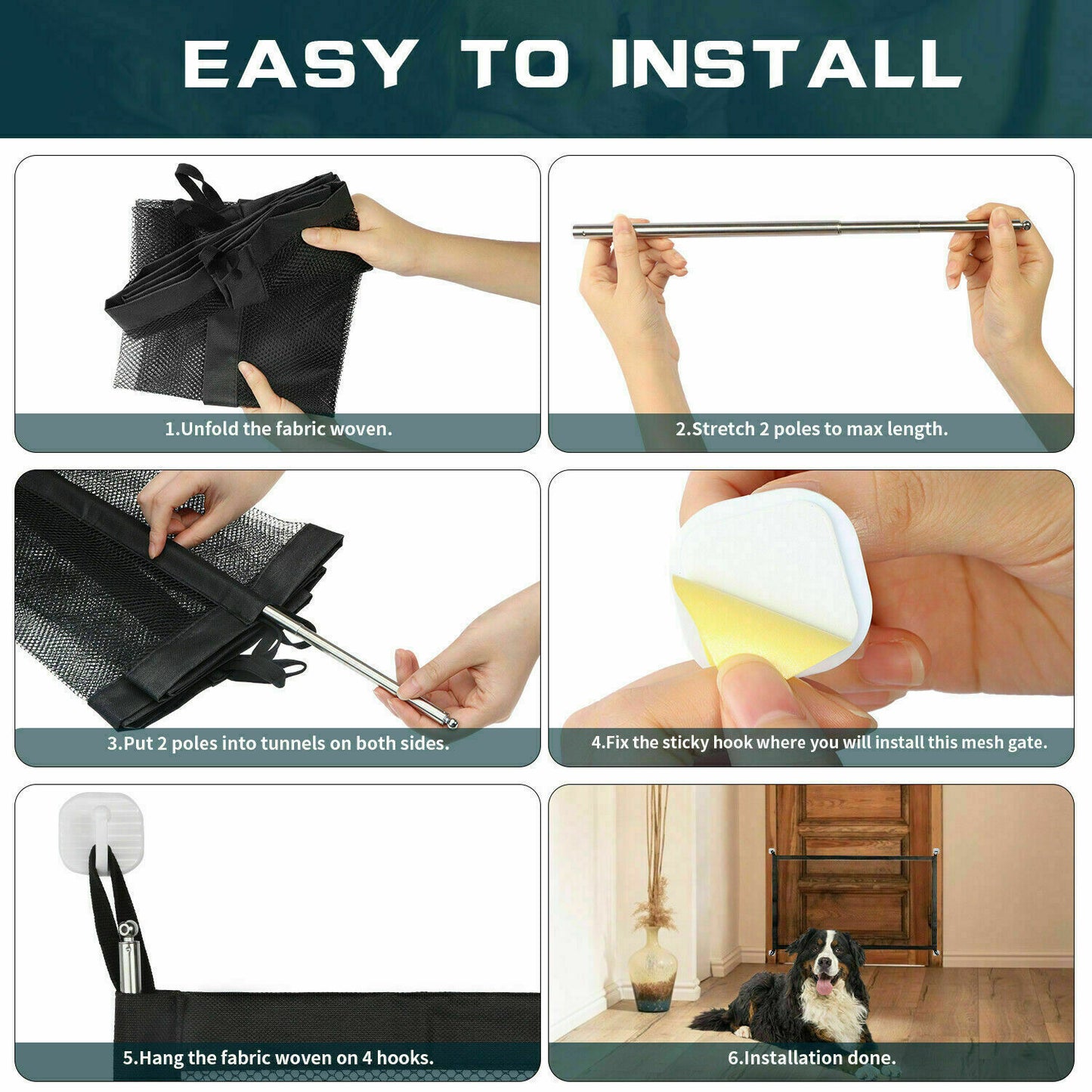 Portable Pet Safety Gate – Mesh Guard Fence for Dogs, Cats & Stairs