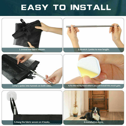 Portable Pet Safety Gate – Mesh Guard Fence for Dogs, Cats & Stairs