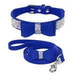 Rhinestone Bling Leather Dog and Cat Collar with Matching Leash – Stylish Pet Accessories