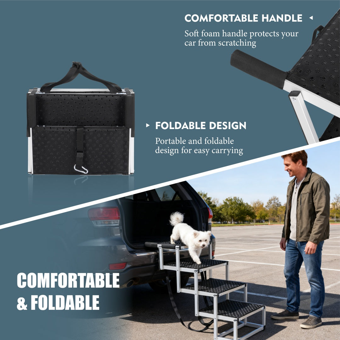 Foldable Dog Ramp for Cars & SUVs – Portable Non-Slip Stairs for Large Dogs, Supports Up to 250lbs