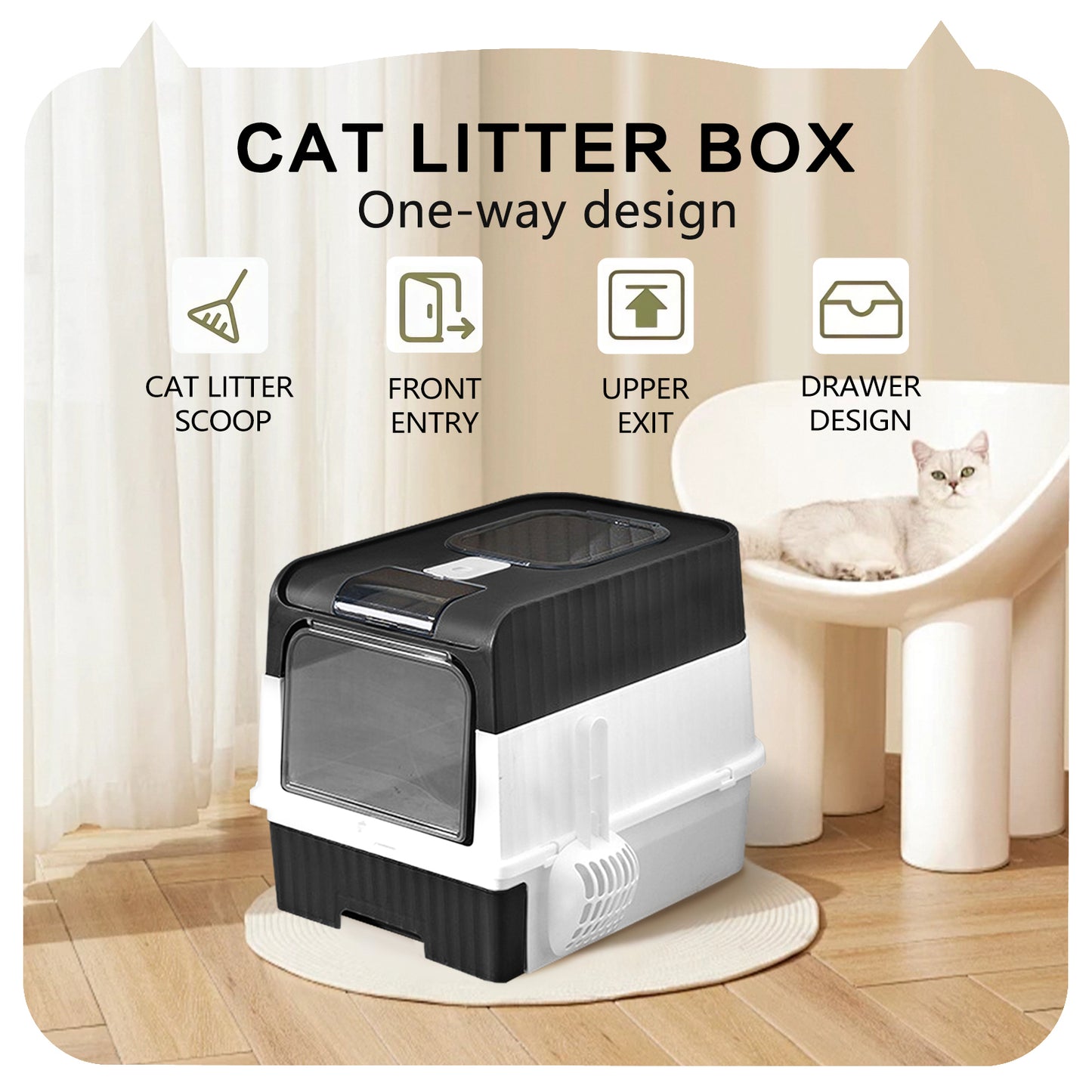 Super Large Capacity Cat Litter Box Easy to Clean Odorless Leak-Proof Comfortable Pet Toilet