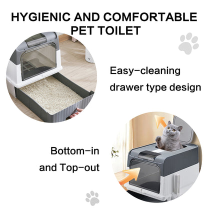 Super Large Capacity Cat Litter Box Easy to Clean Odorless Leak-Proof Comfortable Pet Toilet