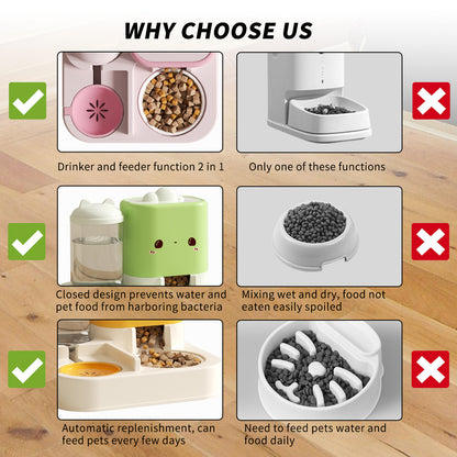 Super Cute Pink Cartoon Pet Feeder and Water Dispenser Large Capacity for Happy and Hydrated Pets