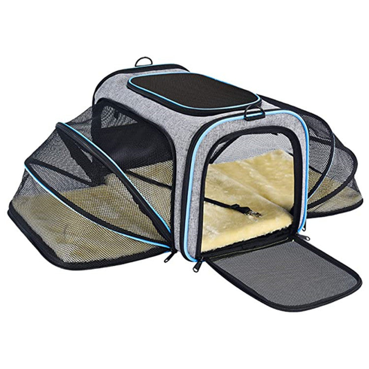Airline Approved Expandable Cat Carrier – Foldable Soft-Sided Pet Travel Bag with Reflective Safety Strips