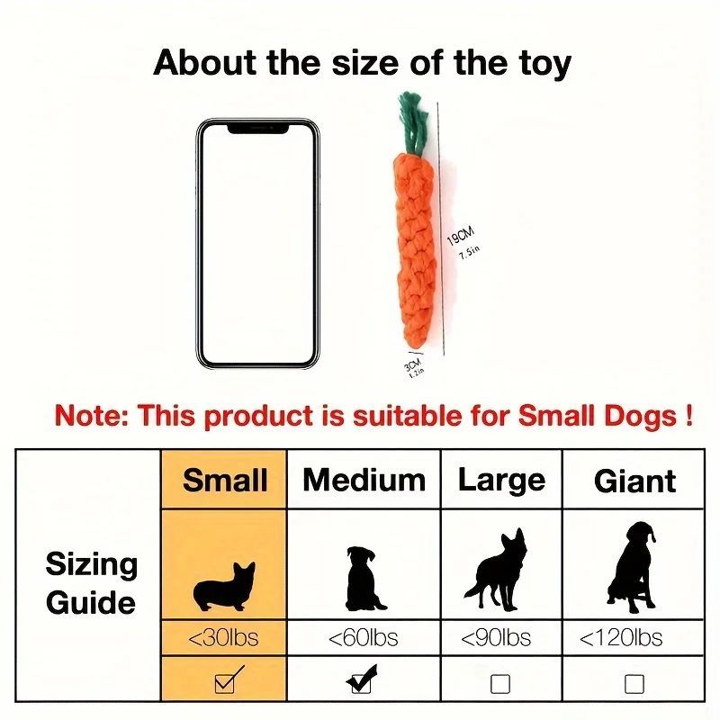 Pet Chew Toy With Carrot Cotton Rope For Small Dogs Durable Knot Toy Interactive Play And Teeth Cleaning For Dogs And Cats