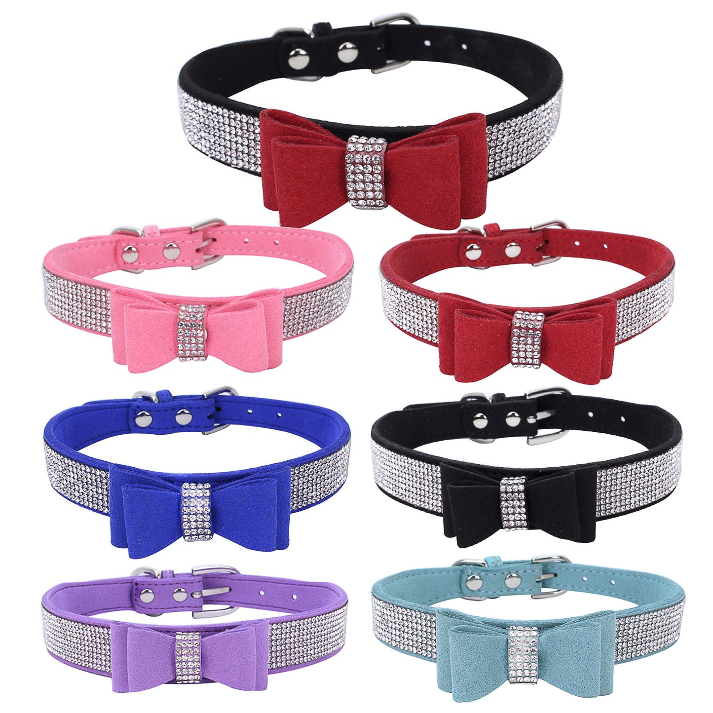 Rhinestone Bling Leather Dog and Cat Collar with Matching Leash – Stylish Pet Accessories