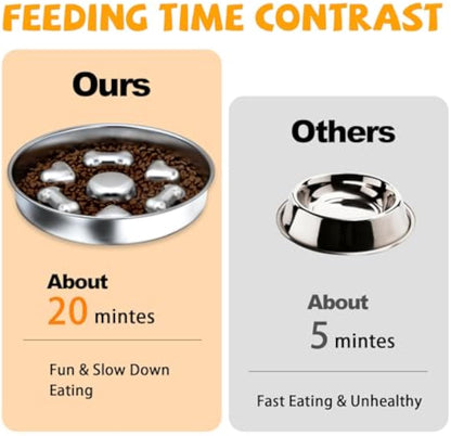 Non-Slip Metal Slow Feeder Dog Bowl – Heart & Bone Design for Small, Medium & Large Dogs