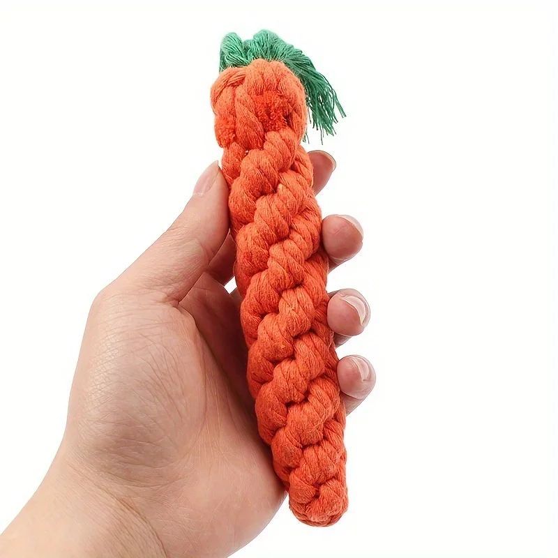 Pet Chew Toy With Carrot Cotton Rope For Small Dogs Durable Knot Toy Interactive Play And Teeth Cleaning For Dogs And Cats
