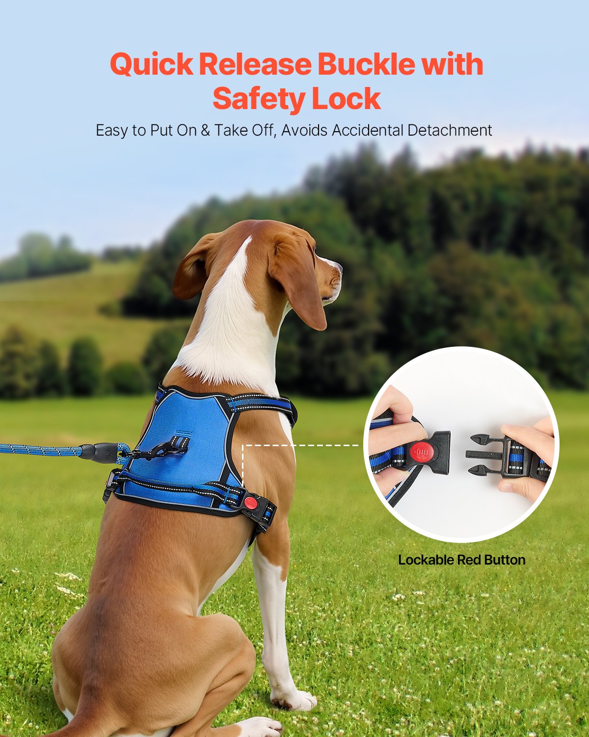 No-Pull Dog Harness for Large Dogs – Adjustable Vest with Handle, Reflective Stitching, 5ft Leash and Metal Rings – Perfect for Walking, Hiking, and Training