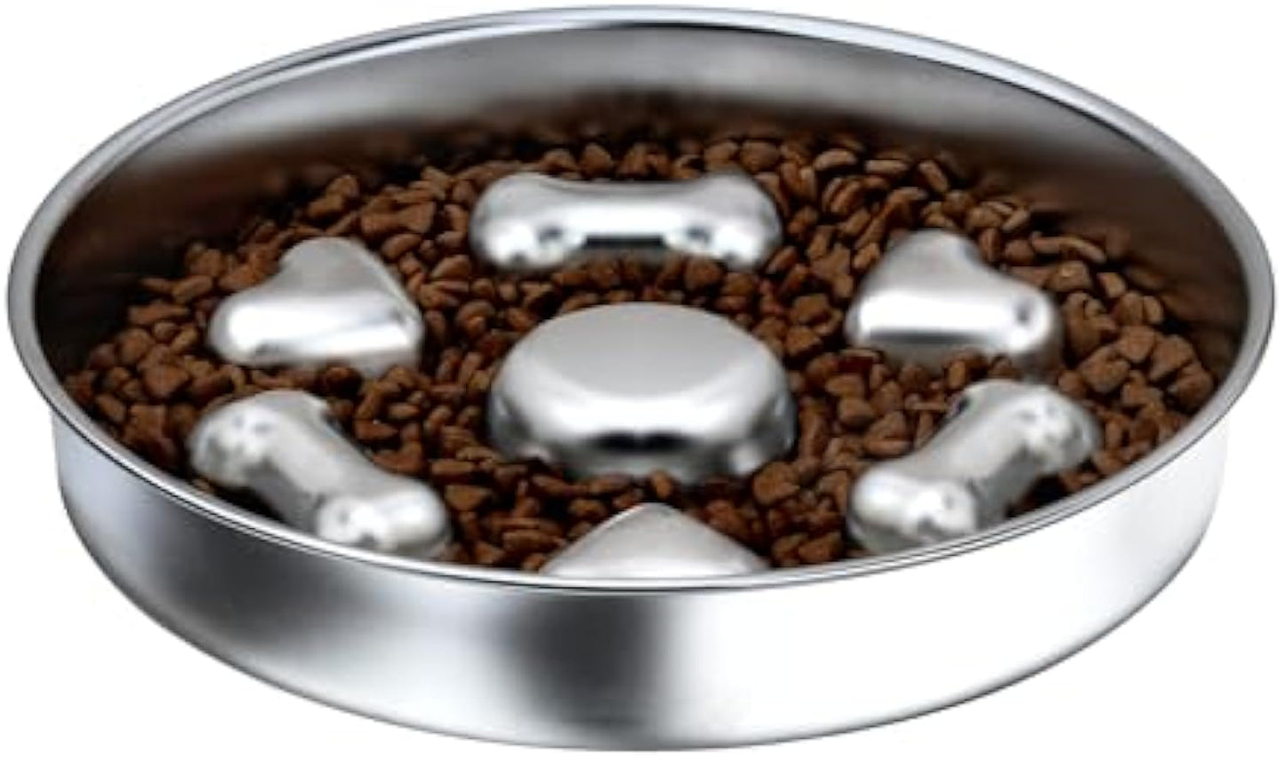 Non-Slip Metal Slow Feeder Dog Bowl – Heart & Bone Design for Small, Medium & Large Dogs