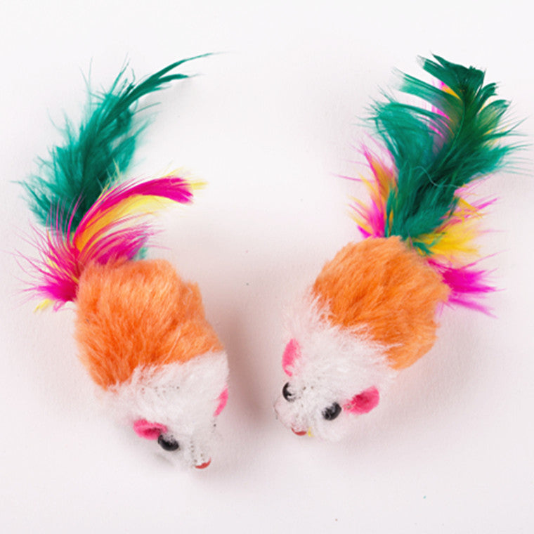 Colored Feather Tail Mouse Toy Interactive Cat Toy Pet Supplies Fun Chase Toy For Kittens And Cats