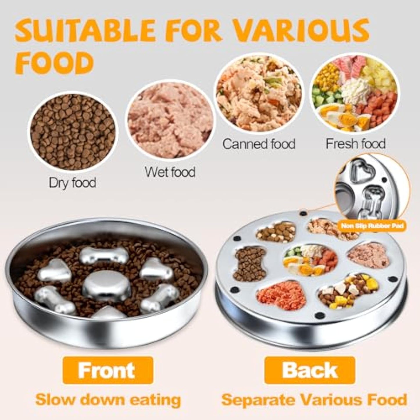 Non-Slip Metal Slow Feeder Dog Bowl – Heart & Bone Design for Small, Medium & Large Dogs