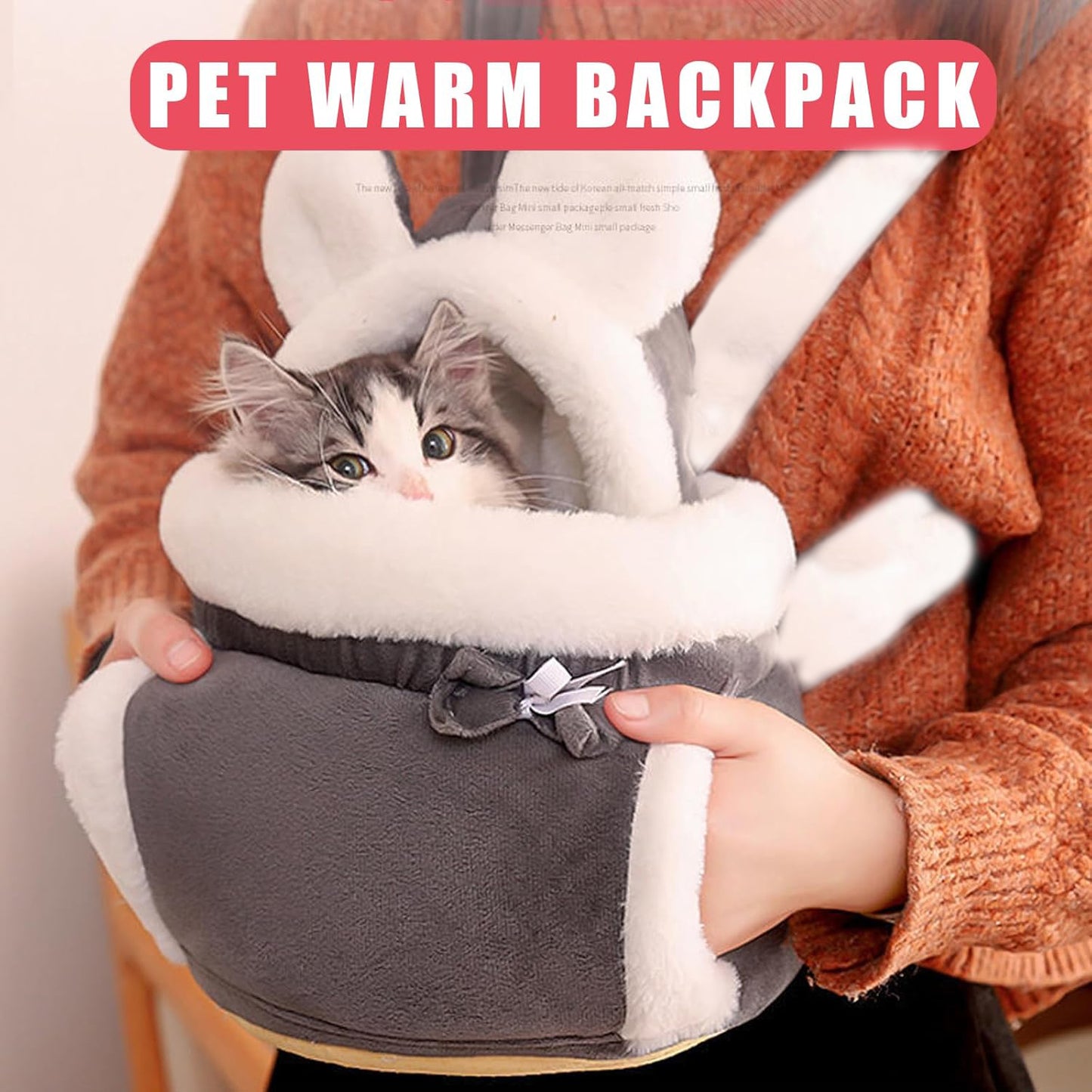 Warm Double-Pocket Cat Carrier Backpack – Front Pack Pet Carry Bag for Dogs & Cats