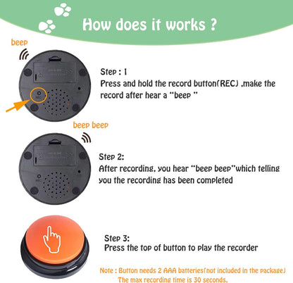 Voice Recording Pet Training Button – 30-Second Playback Buzzer for Dogs, Interactive Clicker Toy