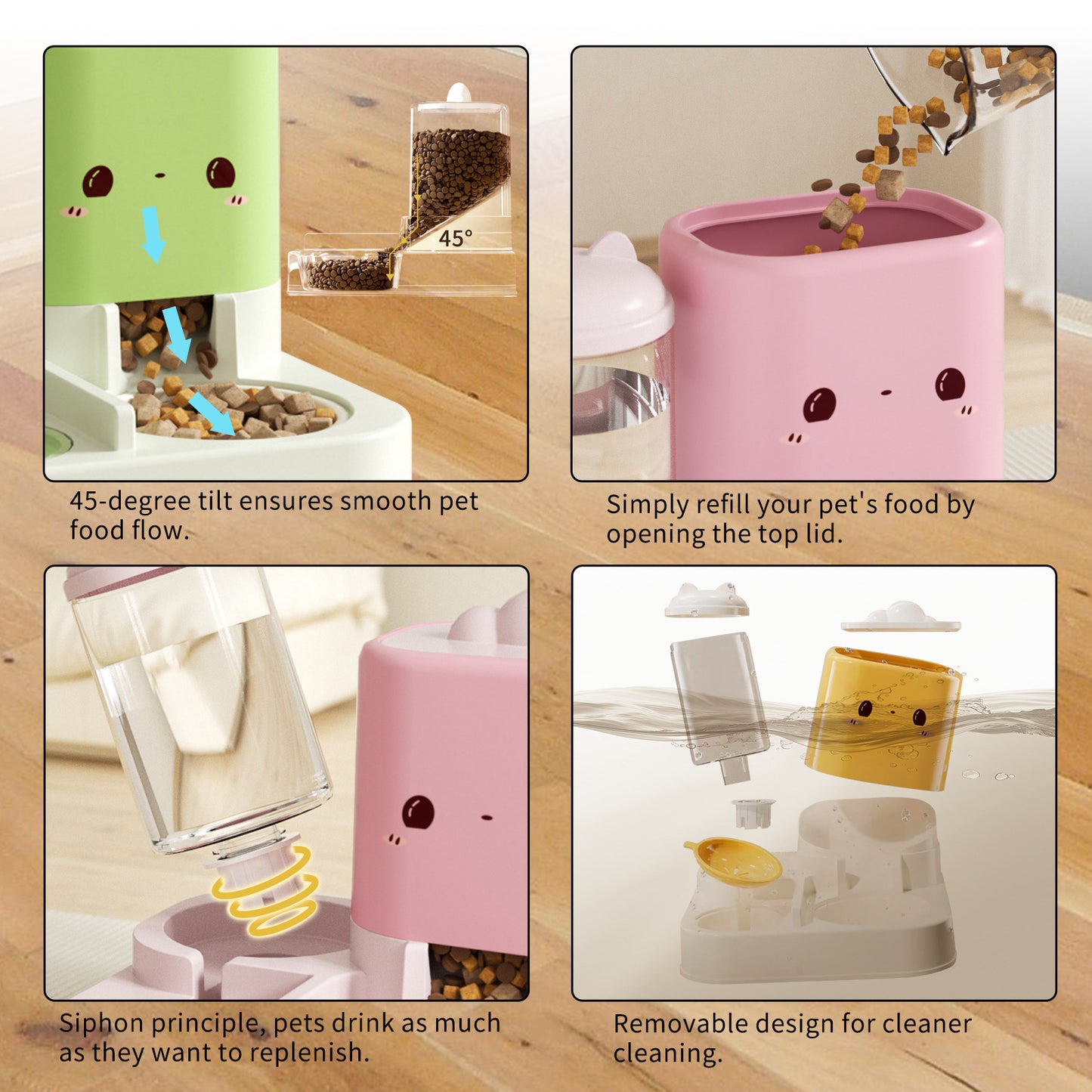 Super Cute Pink Cartoon Pet Feeder and Water Dispenser Large Capacity for Happy and Hydrated Pets