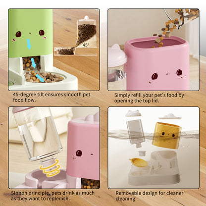 Super Cute Pink Cartoon Pet Feeder and Water Dispenser Large Capacity for Happy and Hydrated Pets