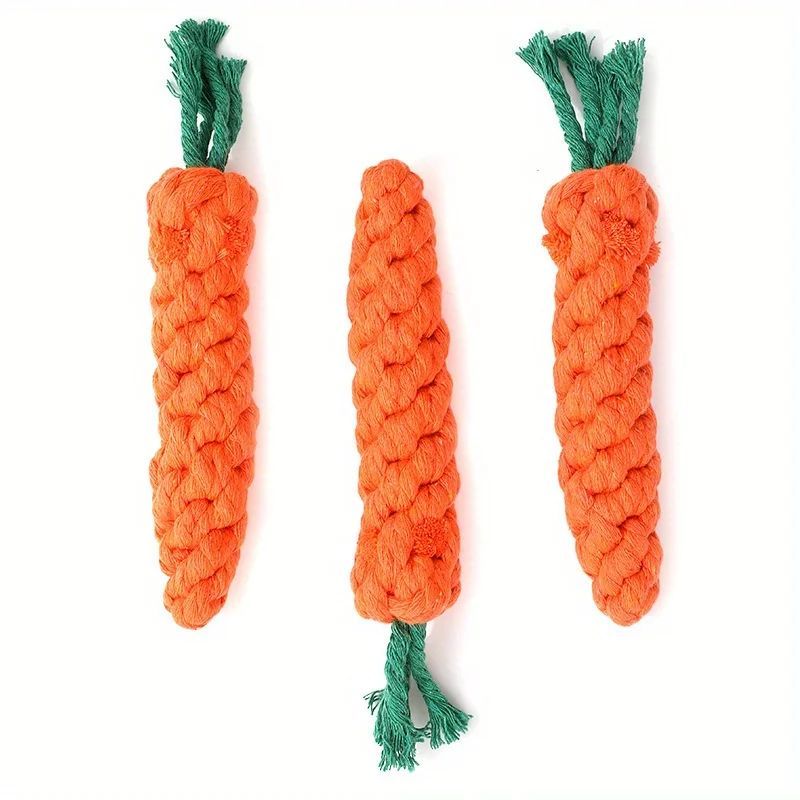 Pet Chew Toy With Carrot Cotton Rope For Small Dogs Durable Knot Toy Interactive Play And Teeth Cleaning For Dogs And Cats