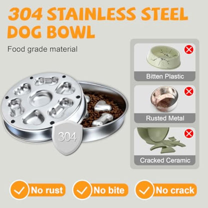 Non-Slip Metal Slow Feeder Dog Bowl – Heart & Bone Design for Small, Medium & Large Dogs
