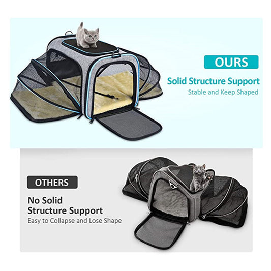 Airline Approved Expandable Cat Carrier – Foldable Soft-Sided Pet Travel Bag with Reflective Safety Strips