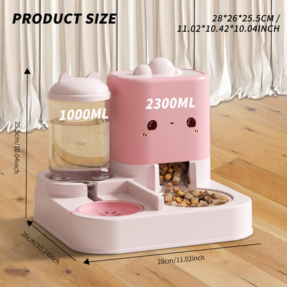 Super Cute Pink Cartoon Pet Feeder and Water Dispenser Large Capacity for Happy and Hydrated Pets
